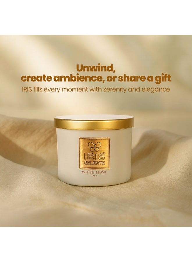 IRIS CELESTE White Musk Jar Candle with lid - 226grams, 3 Wick Scented Candle 8oz | Soft Musky Fragrance | Perfect for Festivites & Gifting, Ceremonies, Meditation & Room Perfuming - Image 3